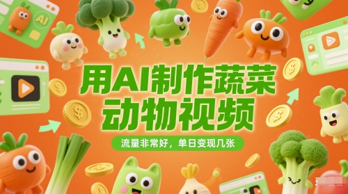 用AI制做蔬菜水果动物视频，总流量很好，单日转现多张