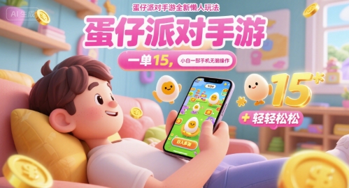 蛋仔派对手游全新懒人玩法，一单15.小白一部手机无脑 操作，日入多张+轻轻松松