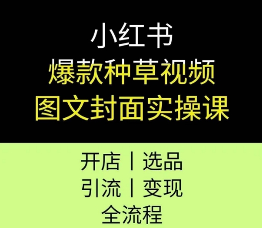 小红书爆款种草视频图文封面实操课，开店、选品、引流、变现全流程
