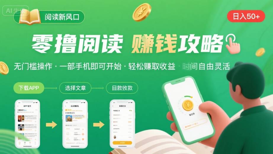 零撸阅读新风口，无门槛轻松挣，一部手机，日入?50-3张【揭秘】