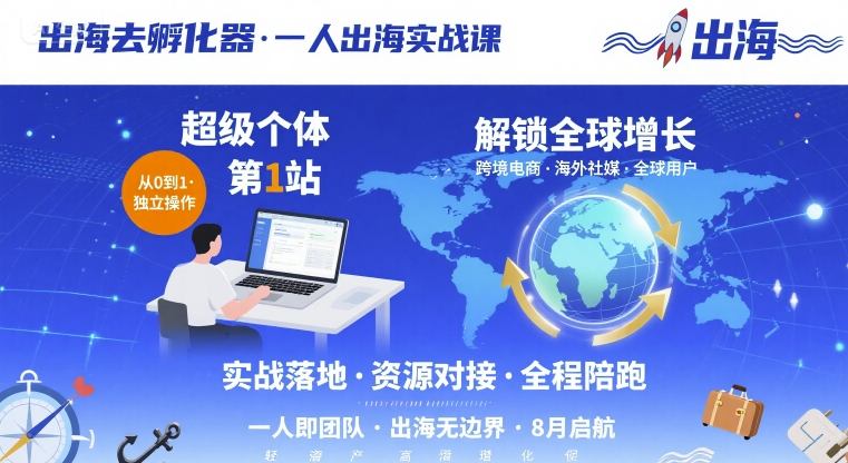 出海去孵化器，一人出海实战课，?超级个体第1站，解锁全球增长