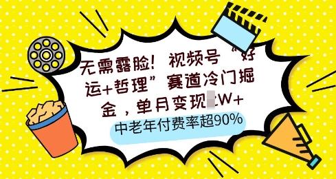 不用漏脸，微信视频号“好运气 人生哲理”跑道小众掘金队，单月转现2W ，中老年人付费率超90%