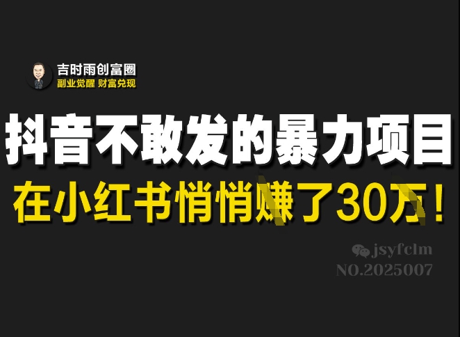 抖音视频害怕发出来的赚钱项目，在小红书悄悄的赚了30W