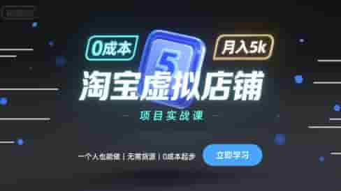 淘宝虚拟店铺项目实战课，一个人也能做，无需货源、0成本起步，月入5k
