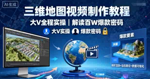 三维地图视频制作教程，大V全程实操，解读百W爆款密码
