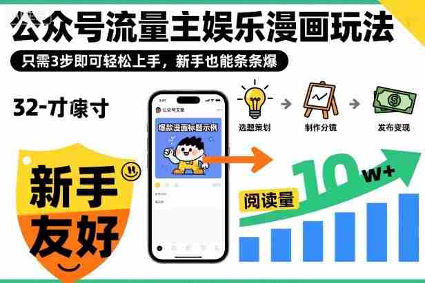 ??????????????????????????????????????????????公众号流量主娱乐漫画玩法，只需3步即可轻松上手，新手也能条条爆