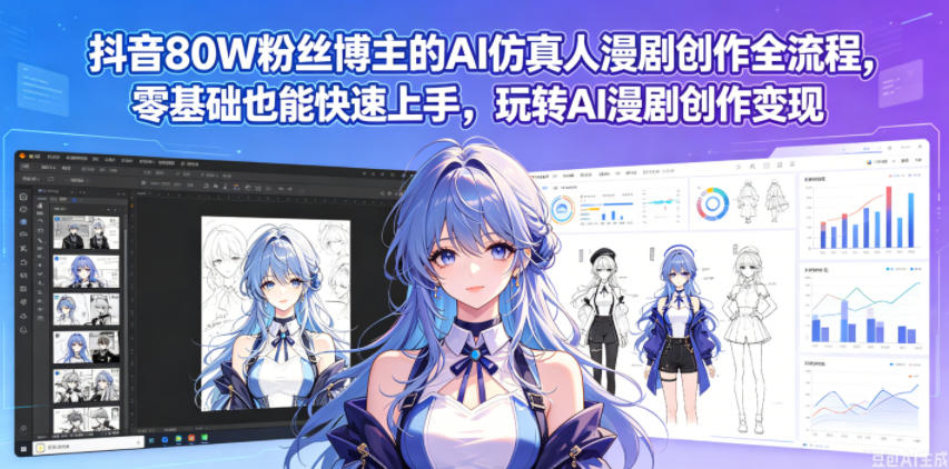 抖音80W粉丝博主的AI仿真人漫剧创作全流程，零基础也能快速上手，玩转AI漫剧创作变现
