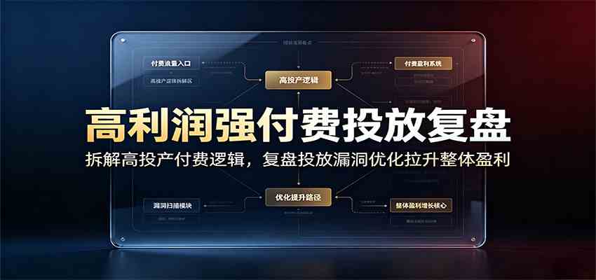 高利润强付费投放复盘：拆解高投产付费逻辑，复盘投放漏洞优化拉升整体盈利