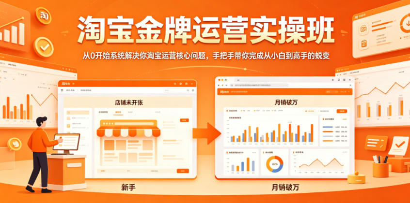 淘宝金牌运营实操班，从0开始系统解决你淘宝运营核心问题，手把手带你完成从小白到高手的蜕变