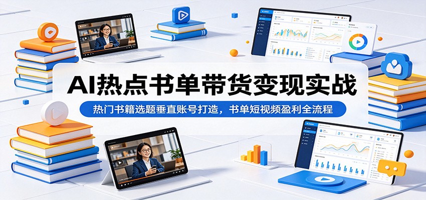 AI热点书单带货变现实战：热门书籍选题垂直账号打造，书单短视频盈利全流程