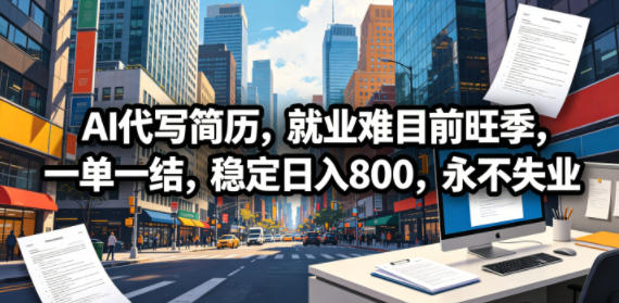 AI代写简历，就业难目前旺季，一单一结，稳定日入800，永不失业