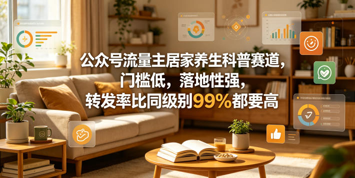 公众号流量主居家养生科普赛道，门槛低，落地性强，转发率比同级别99％都要高