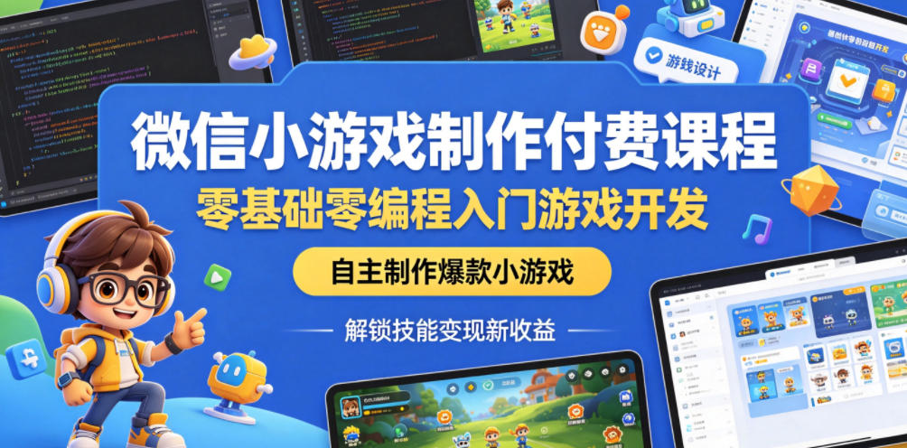 微信小游戏制作付费课程，零基础零编程入门游戏开发，自主制作爆款小游戏，解锁技能变现新收益