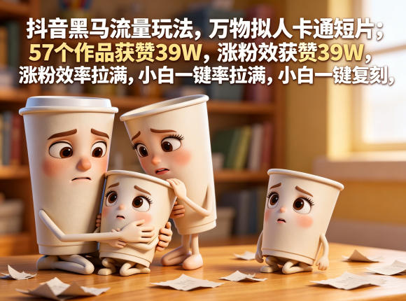 抖音黑马流量玩法，万物拟人卡通短片，57个作品获赞39W，涨粉效率拉满，小白一键复刻，保姆级拆解