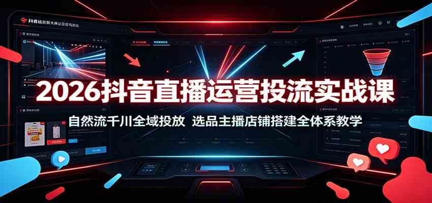 2026抖音直播运营投流实战课：自然流千川全域投放，选品主播店铺搭建全体系教学