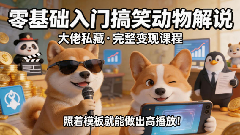零基础入门搞笑动物解说，大佬私藏完整变现课程，照着模板就能做出高播放