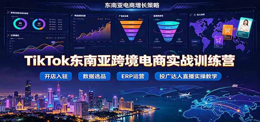 TikTok东南亚跨境电商实战训练营：开店入驻数据选品ERP运营，投广达人直播实操教学