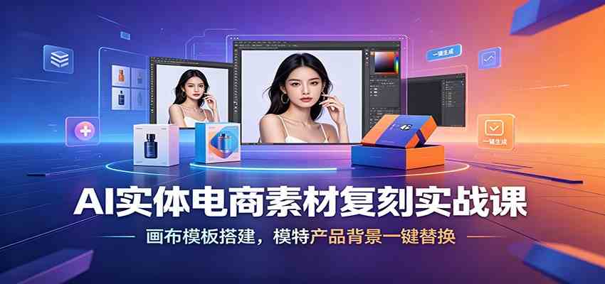 AI实体电商素材复刻实战课：画布模板搭建，模特产品背景一键替换
