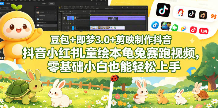 豆包＋即梦3.0+剪映制作抖音小红书儿童绘本龟兔赛跑视频，零基础小白也能轻松上手