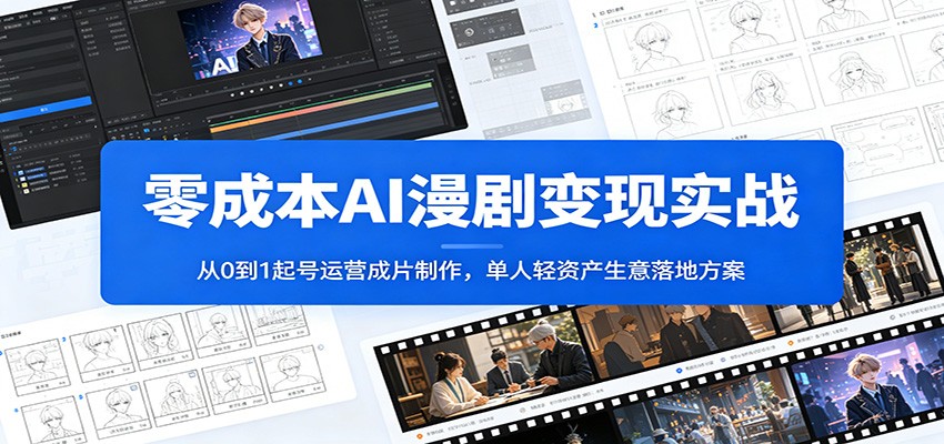 零成本AI漫剧变现实战：从0到1起号运营成片制作，单人轻资产生意落地方案