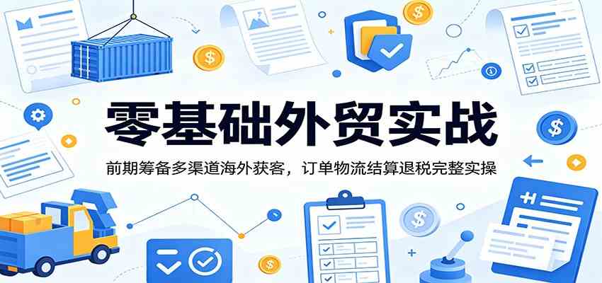 零基础外贸实战：前期筹备多渠道海外获客，订单物流结算退税完整实操