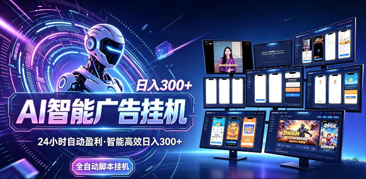 AI智能广告挂G项目，无需人工，单机稳定日入200+，可矩阵放大，24小时不间断刷广告賺收益【揭秘】
