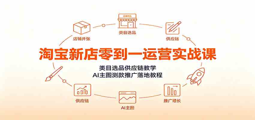 淘宝新店零到一运营实战课：类目选品供应链教学，AI主图测款推广落地教程