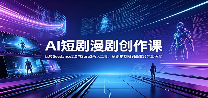 AI短剧漫剧创作课：玩转Seedance2.0与 Sora2两大工具，从剧本制图到商业片完整落地