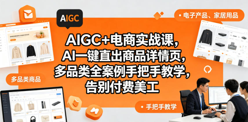 AIGC+电商实战课，AI一键直出商品详情页，多品类全案例手把手教学，告别付费美工