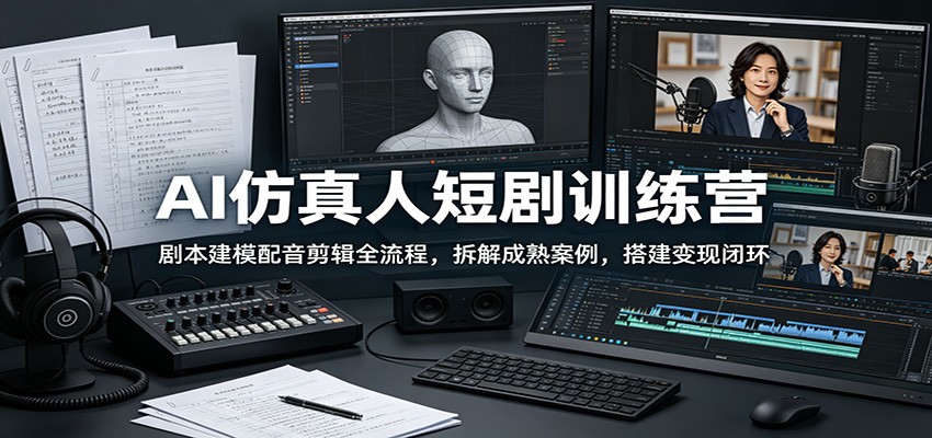 AI仿真人短剧训练营：剧本建模配音剪辑全流程，拆解成熟案例，搭建变现闭环