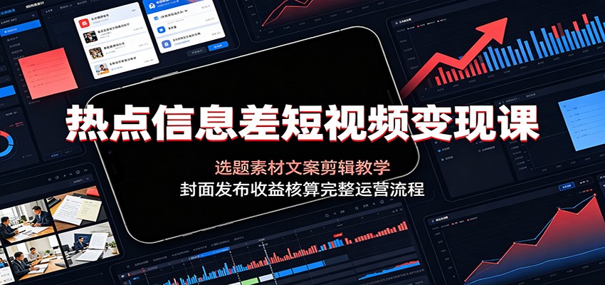 热点信息差短视频变现课：选题素材文案剪辑教学，封面发布收益核算完整运营流程