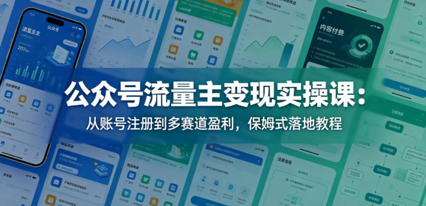 公众号流量主变现实操课：从账号注册到多赛道盈利，保姆式落地教程
