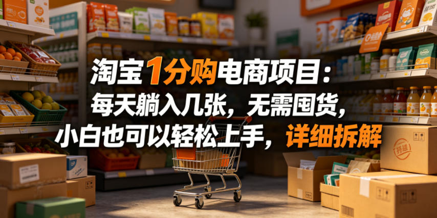 淘宝1分购电商项目：每天躺入几张，无需囤货，小白也可以轻松上手，详细拆解