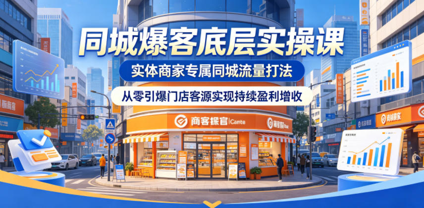 同城爆客底层实操课，实体商家专属同城流量打法，从零引爆门店客源实现持续盈利增收