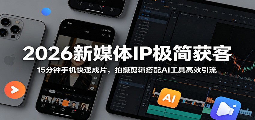 2026新媒体IP极简获客：15分钟手机快速成片，拍摄剪辑搭配AI工具高效引流