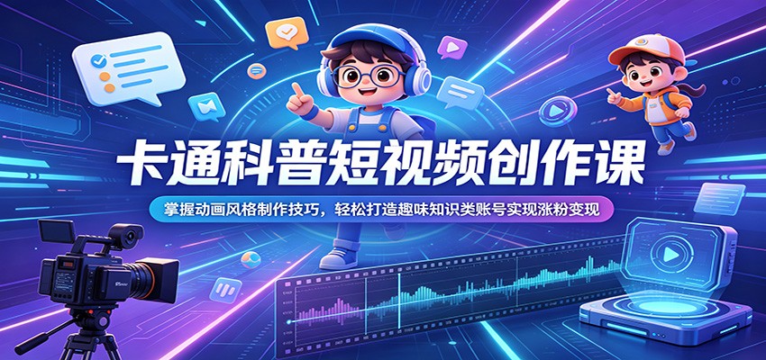 卡通科普短视频创作课：掌握动画风格制作技巧，轻松打造趣味知识类账号实现涨粉变现