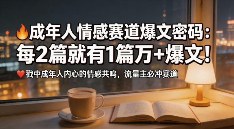 公众号流量主成年人情感心理赛道，流量最大，受众最广的主流赛道之一，平均每2篇就有1篇万爆文章