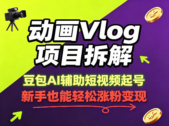 动画Vlog项目拆解，豆包AI辅助短视频起号，新手也能轻松涨粉，43条作品涨粉8.3W