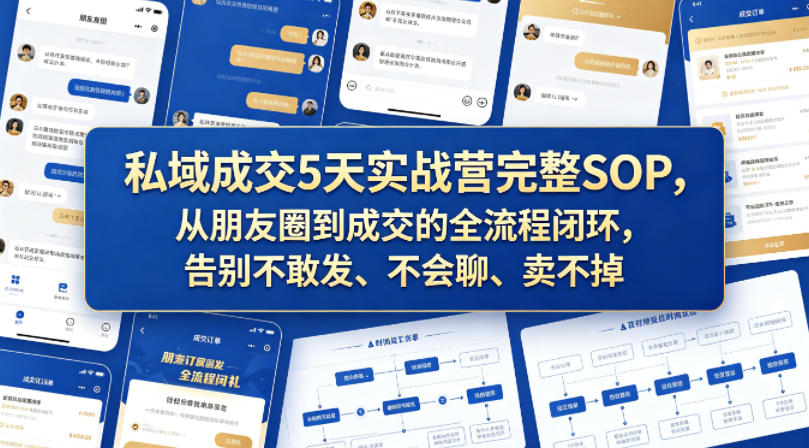 私域成交5天实战营完整SOP，从朋友圈到成交的全流程闭环，告别不敢发、不会聊、卖不掉