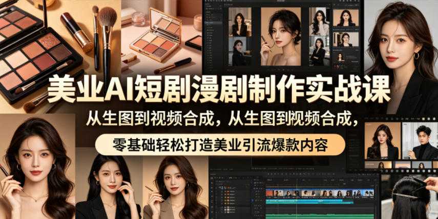 美业AI短剧漫剧制作实战课，从生图到视频合成，零基础轻松打造美业引流爆款内容