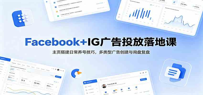 Facebook+IG广告投放落地课：主页搭建日常养号技巧，多类型广告创建与询盘复盘