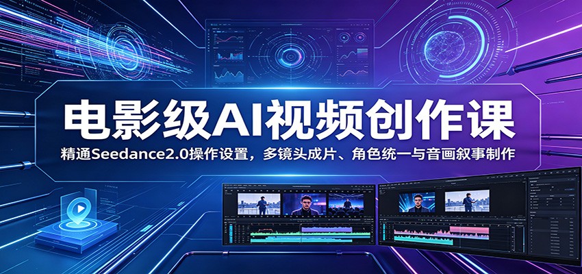 电影级AI视频创作课：精通Seedance2.0操作设置，多镜头成片、角色统一与音画叙事制作
