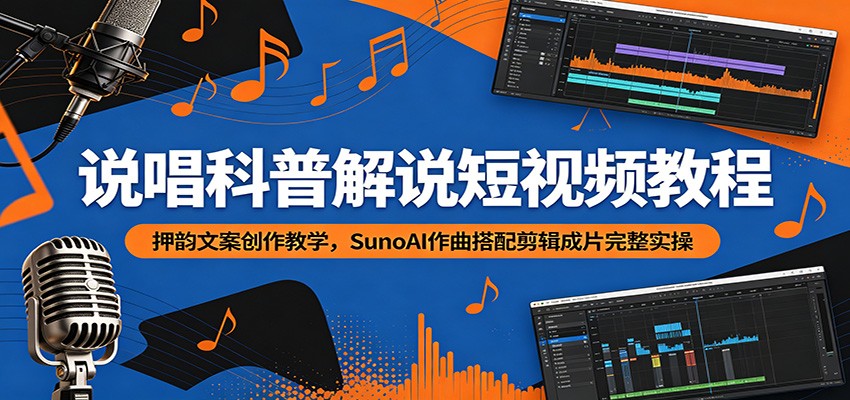 说唱科普解说短视频教程：押韵文案创作教学，SunoAI作曲搭配剪辑成片完整实操