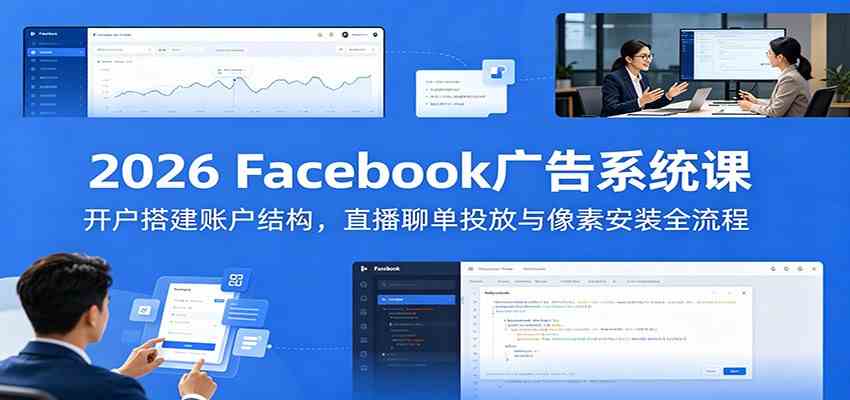 2026 Facebook广告系统课：开户搭建账户结构，直播聊单投放与像素安装全流程