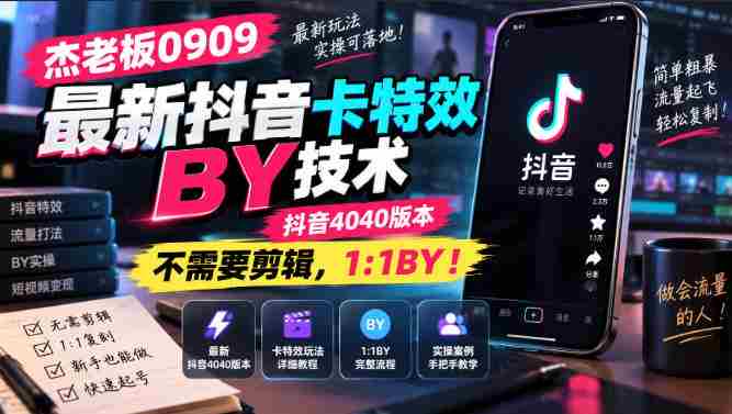 杰老板0909最新抖音卡特效搬运技术，抖音4040版本，不需要剪辑，1:1搬运！