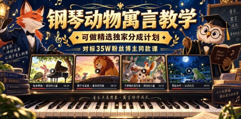 【2026.09.19】钢琴动物寓言课程招募，独家分成计划，对标35万粉丝博主爆款内容