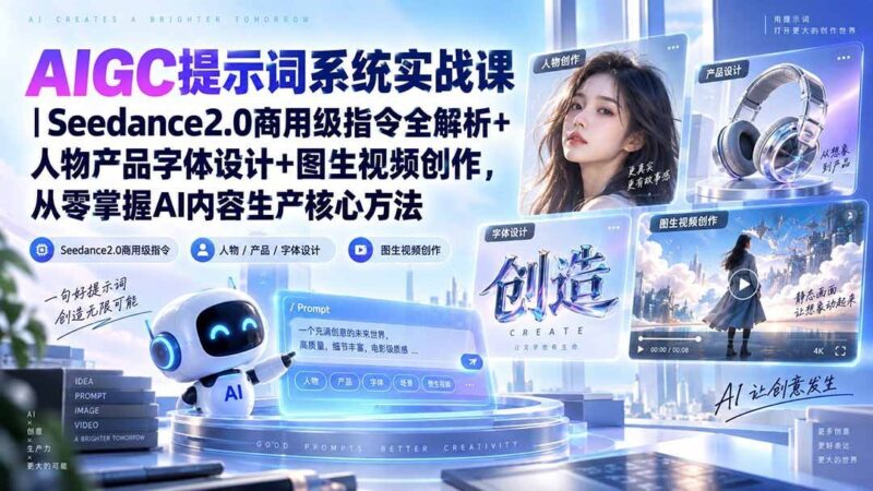 【2026.09.20】AIGC提示词实战课｜Seedance2.0商用指令全解析，涵盖人物产品字体设计与图生视频，轻松掌握AI内容生产