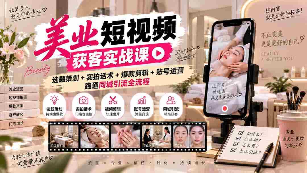 短视频美业吸粉攻略：揭秘无水印内容制作，从选题到运营，一站式掌握同城引流技巧